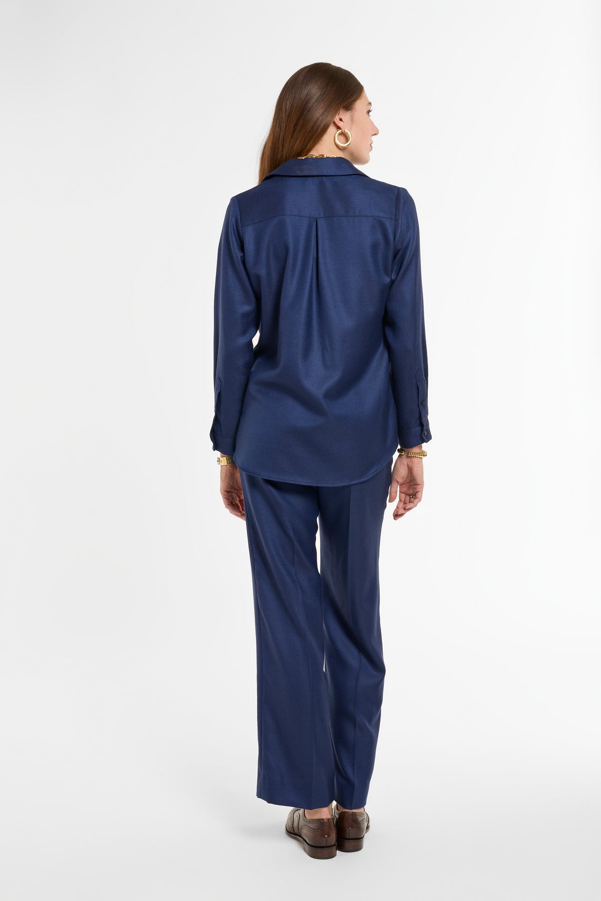 Jackie Shirt in Navy Cashmere Silk, back view | Eleanor Leftwich