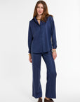 Jackie Shirt in Navy Cashmere Silk, front view | Eleanor Leftwich