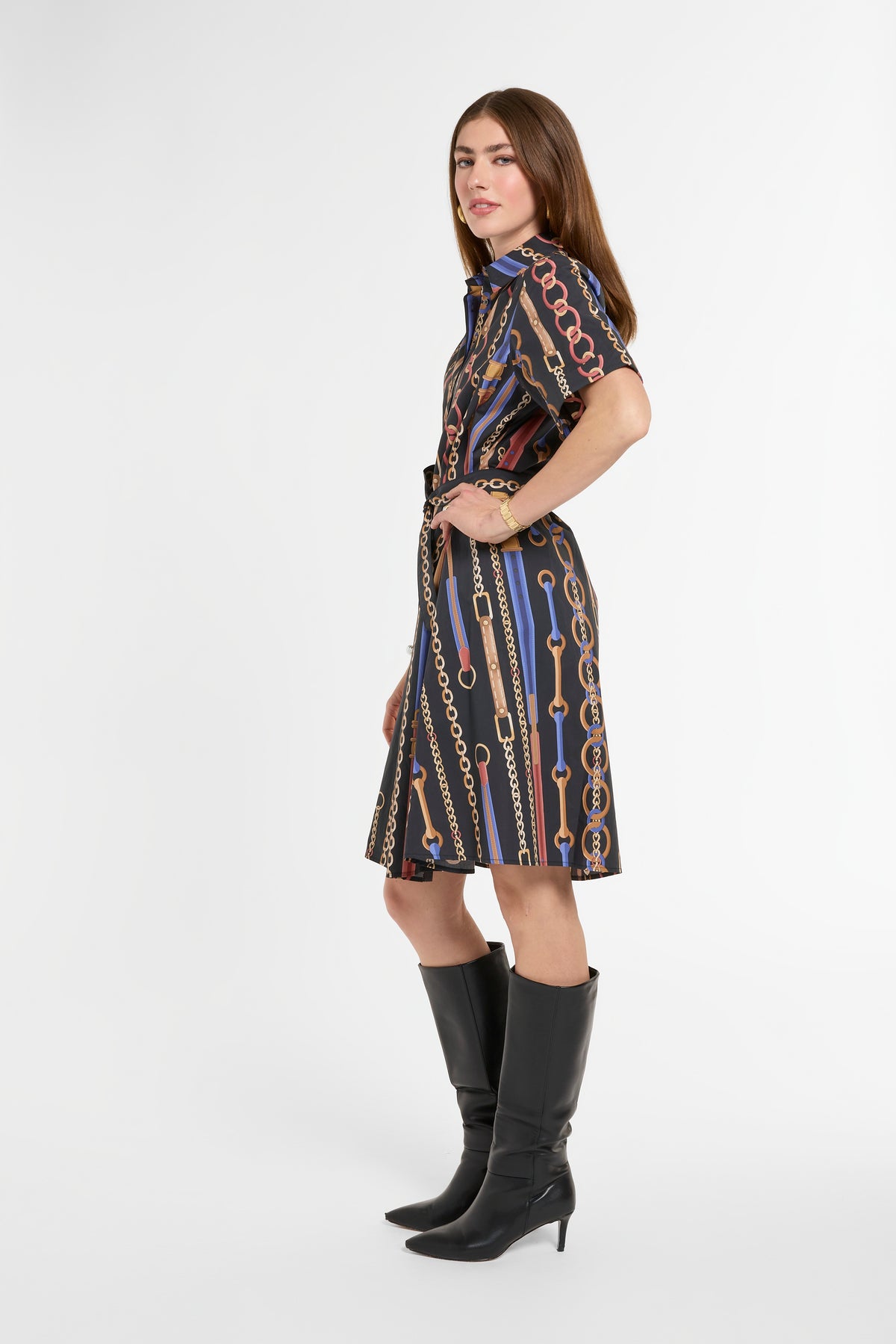 Michele Dress in Chain Print, side view | Eleanor Leftwich