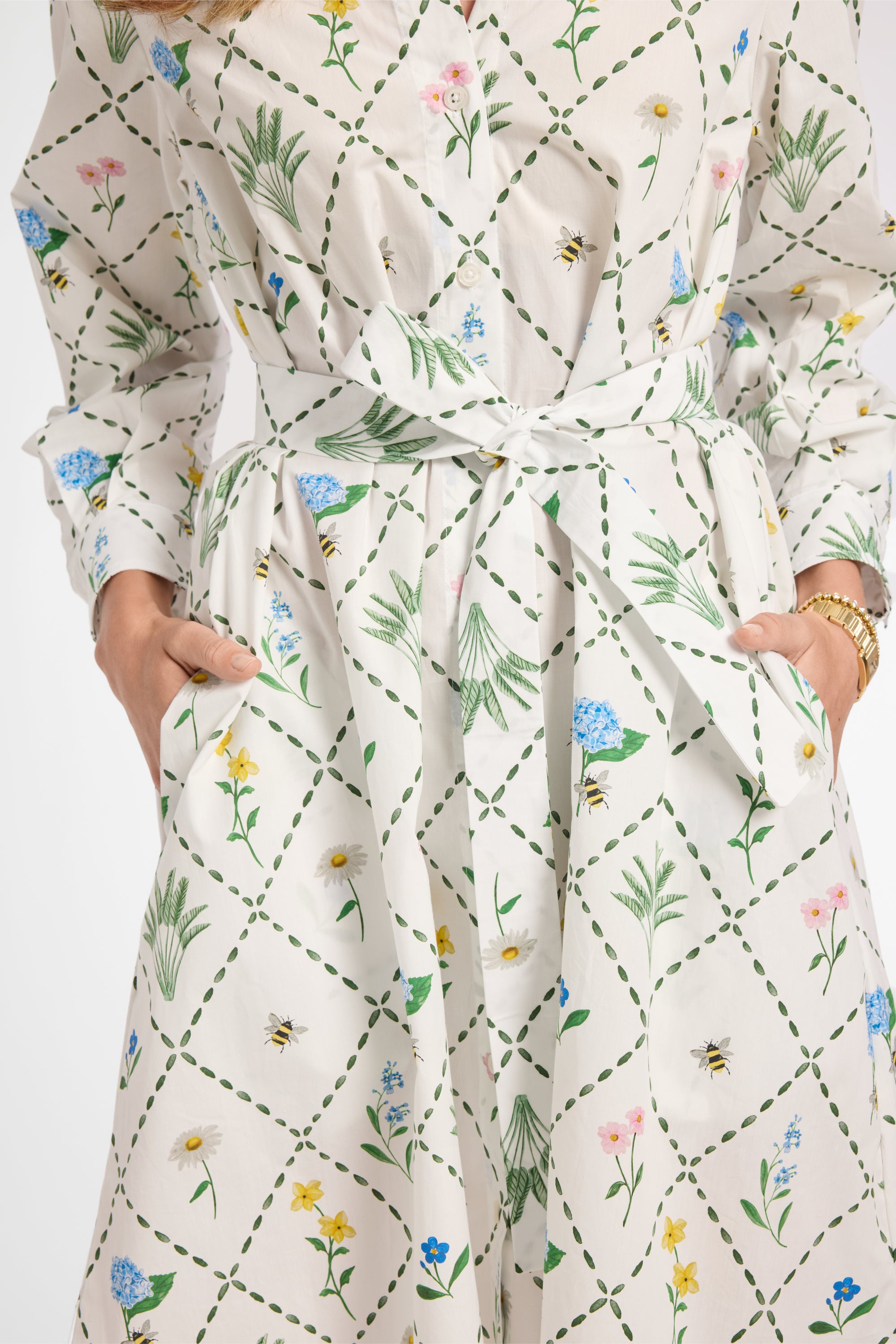 Fabric of a long sleeve floral dress