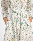 Fabric of a long sleeve floral dress