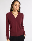 Burgundy v neck sweater on a white background