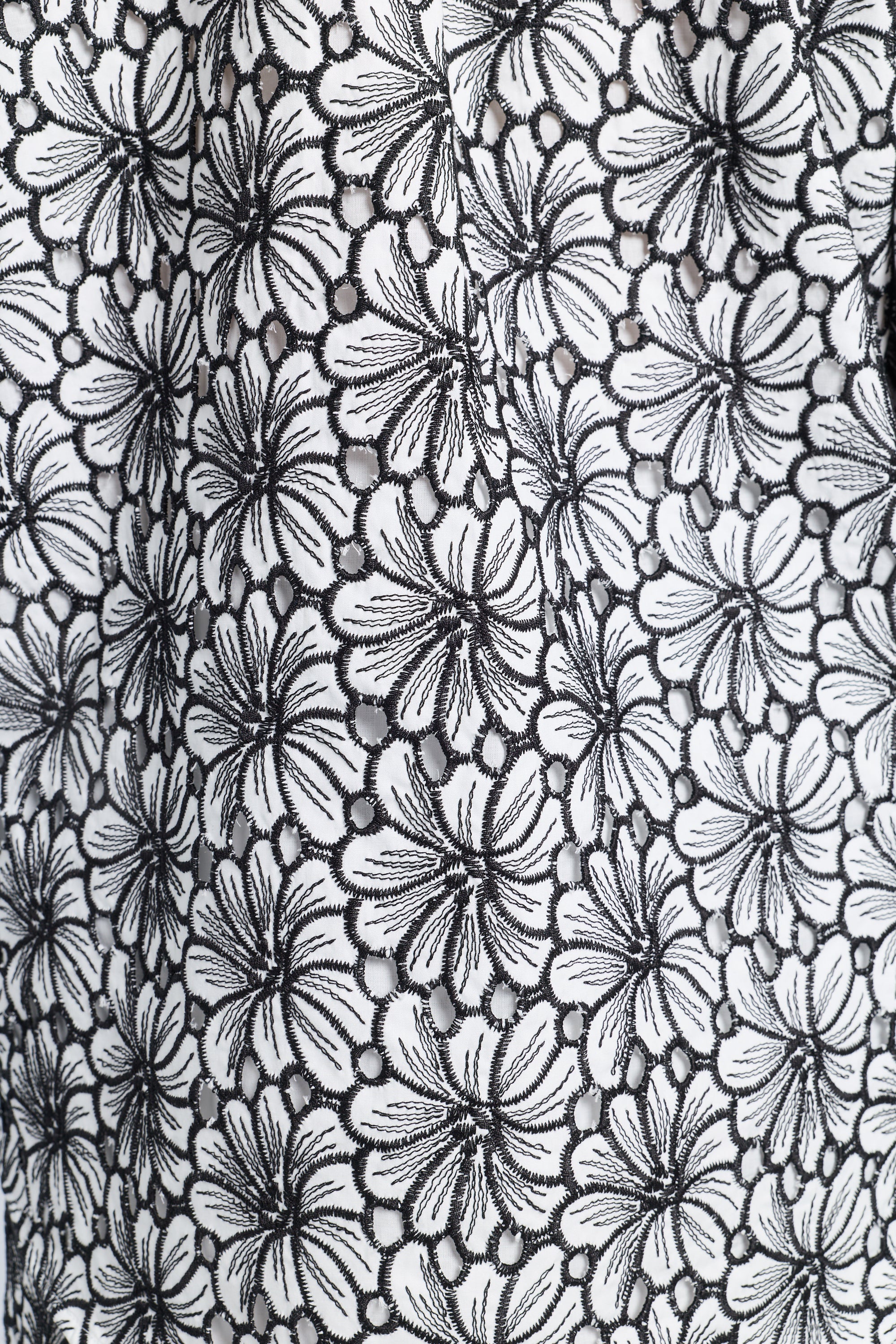 Black and white floral pattern on an article of clothing