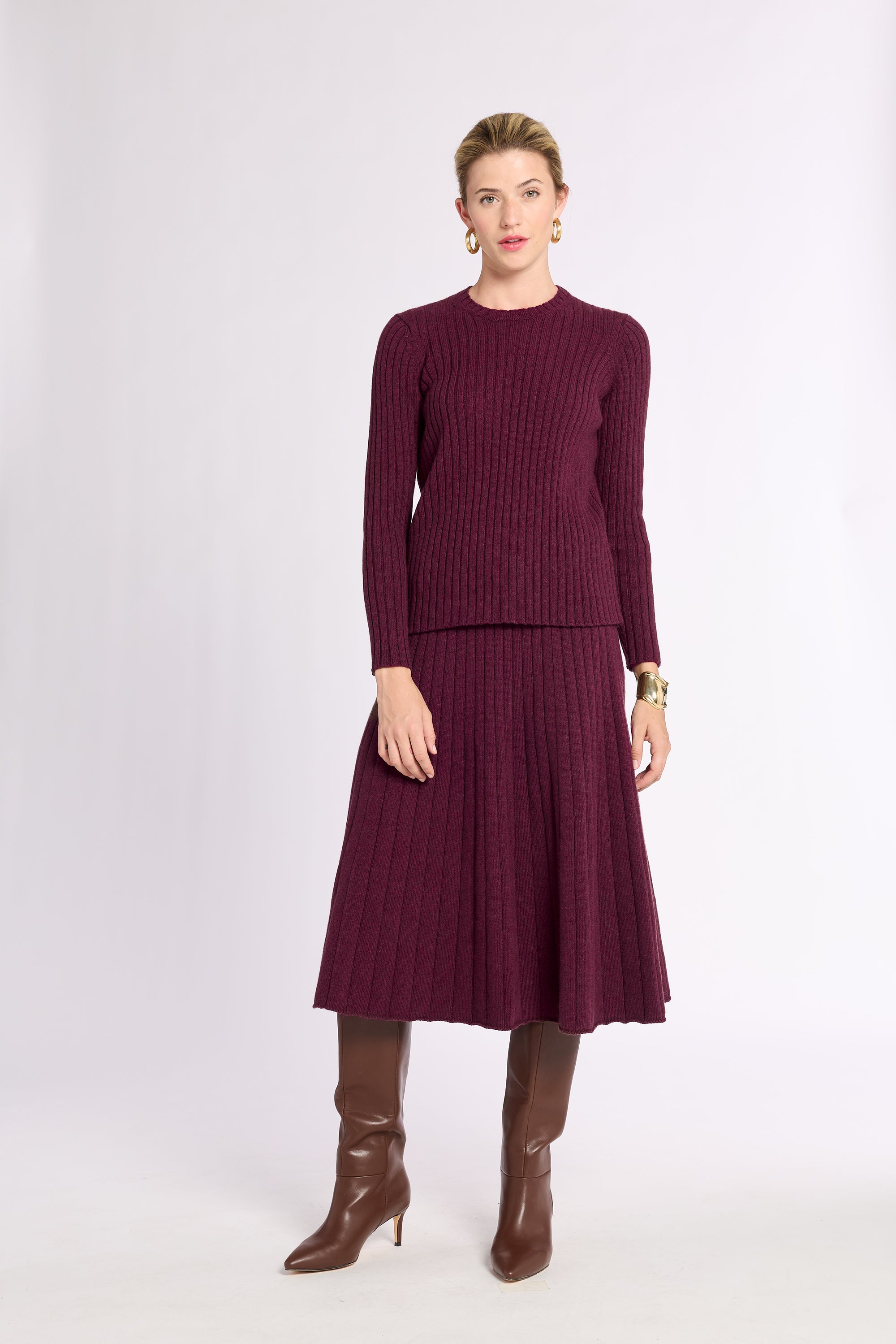 Ribbed Cashmere Flared Skirt