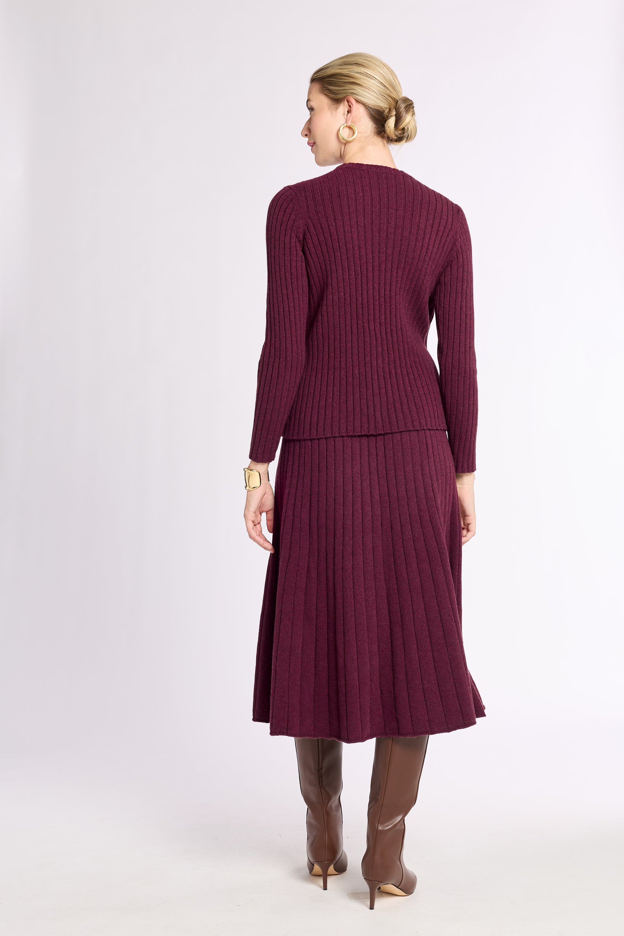 Ribbed Cashmere Flared Skirt