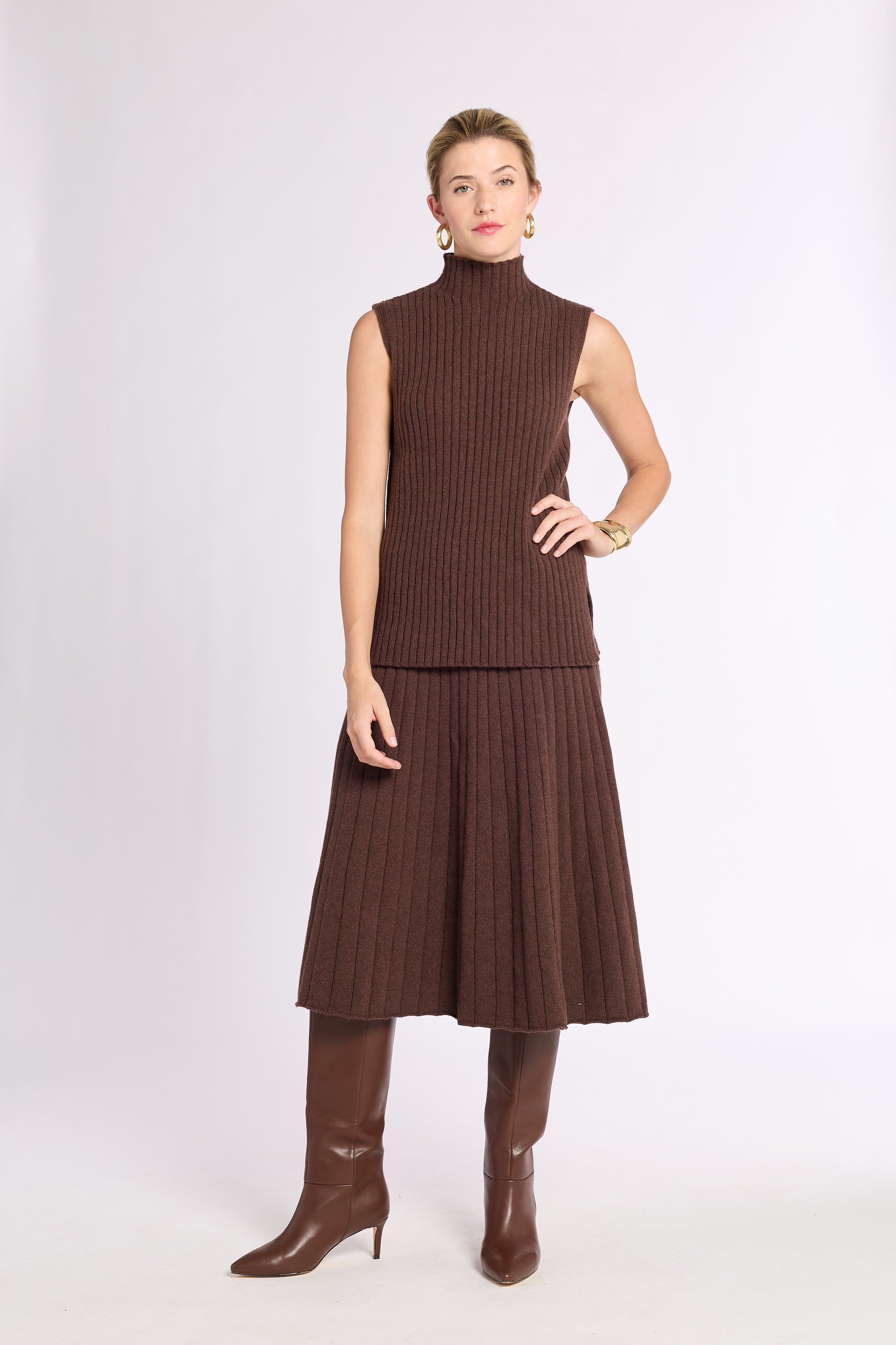 Ribbed Cashmere Flared Skirt