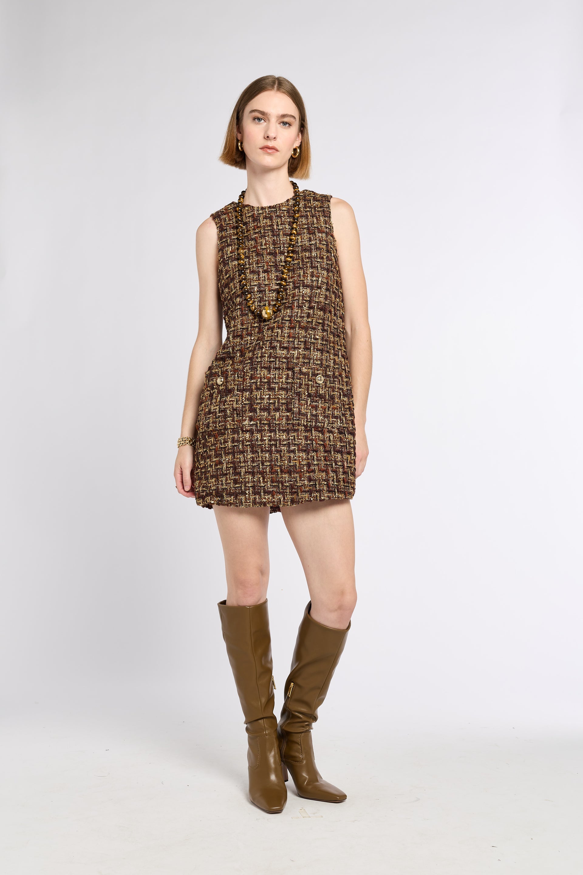 slim fit dress slacks Mini Harriet Dress L / Harvest Tweed