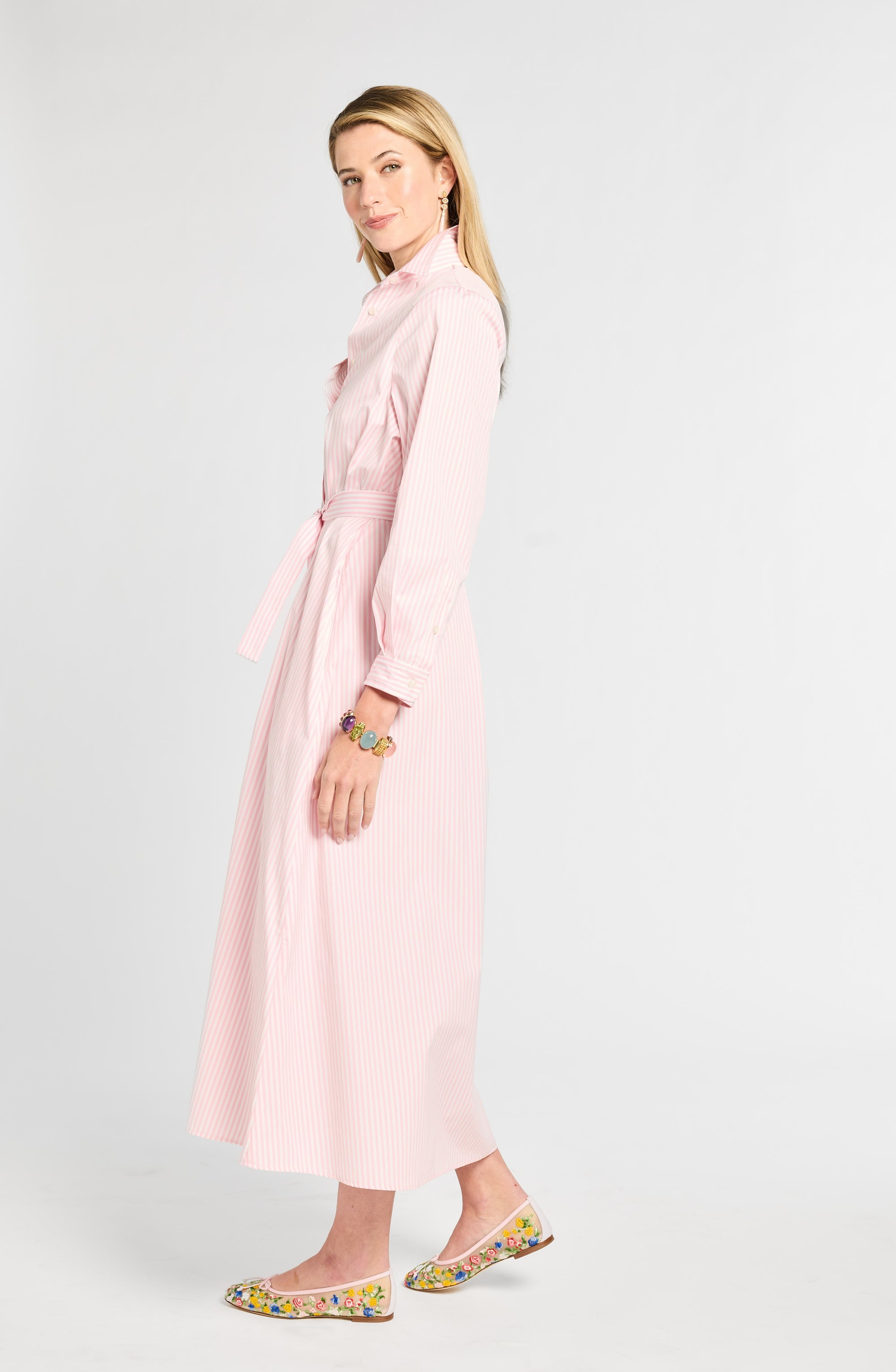 light pink shirt dress women Brooks Brothers Women's Supima Cotton Tie-Waist Shirt Dress | Light Pink