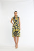 Woman wearing a floral dress on a white background
