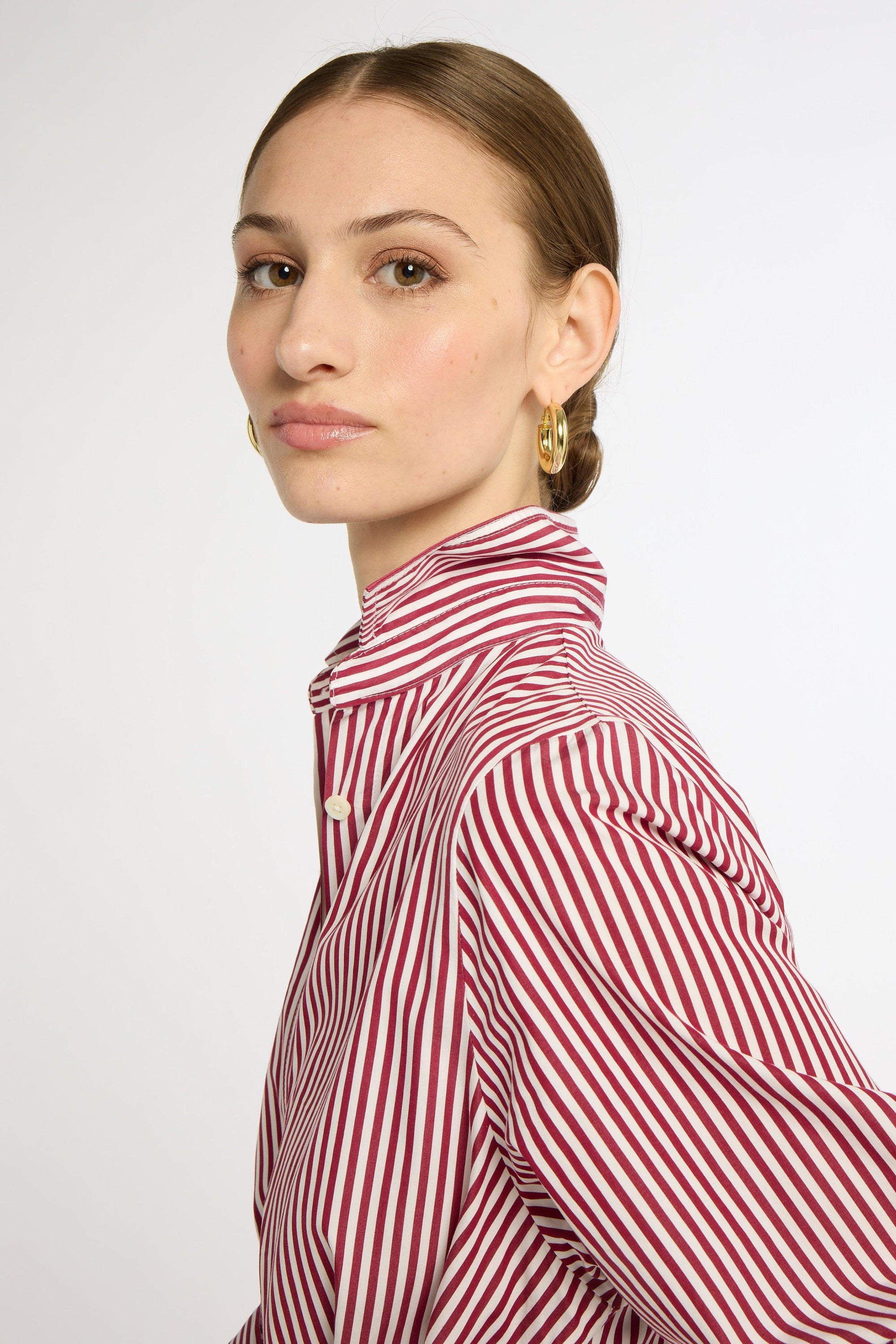 eleanor leftwich shirt dress Eleanor Shirt Dress Chocolate Stripe / 2XL / Pre-Order Core: Expected to ship in June