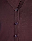 Close-up of a purple cardigan with gemstone buttons 