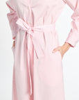 Pink striped robe with a belt on a white background
