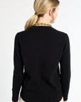 Person wearing a black sweater on a white background