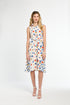 Woman wearing a floral dress on a white background