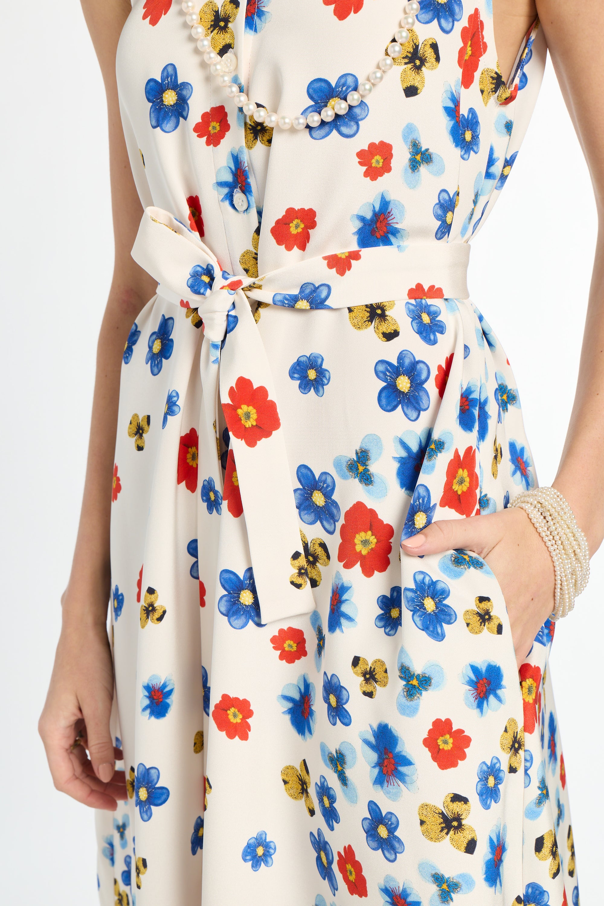 Floral dress with colorful flowers on a white background
