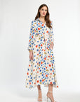 Woman wearing a floral dress on a white background