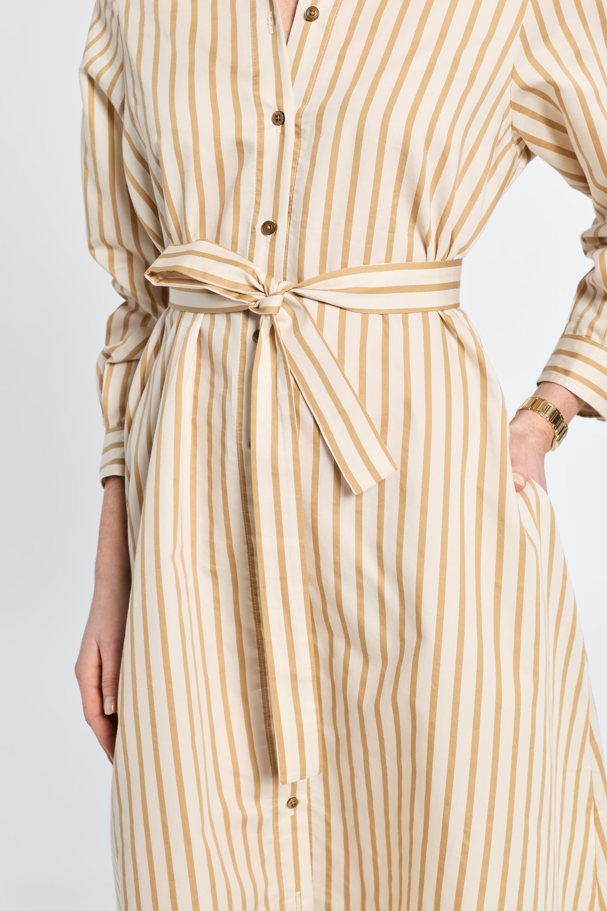 Close up of striped dress details