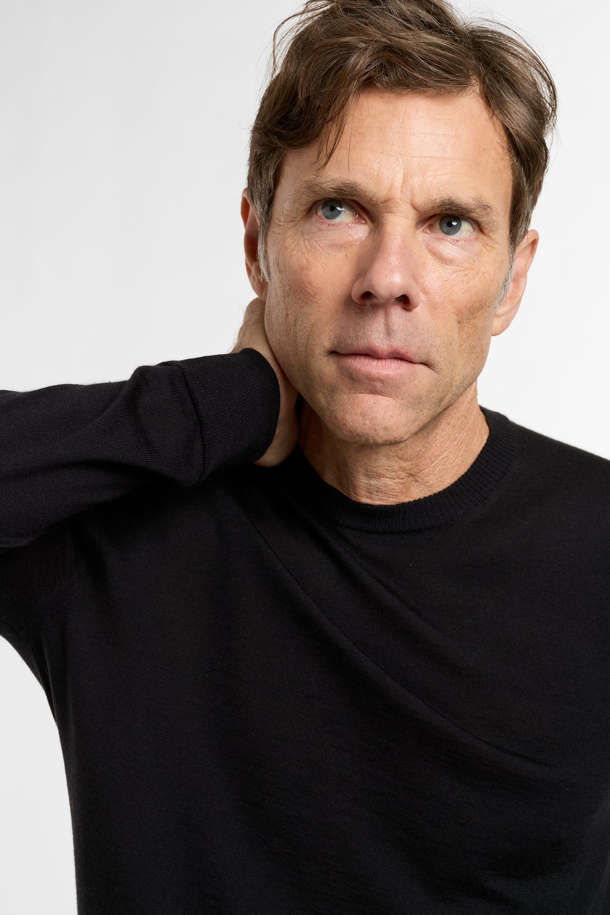 Men's All Season Crewneck in Black, close-up fabric and knit detail
