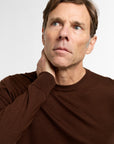 Men's All Season Crewneck in Chocolate, close-up fabric and knit detail