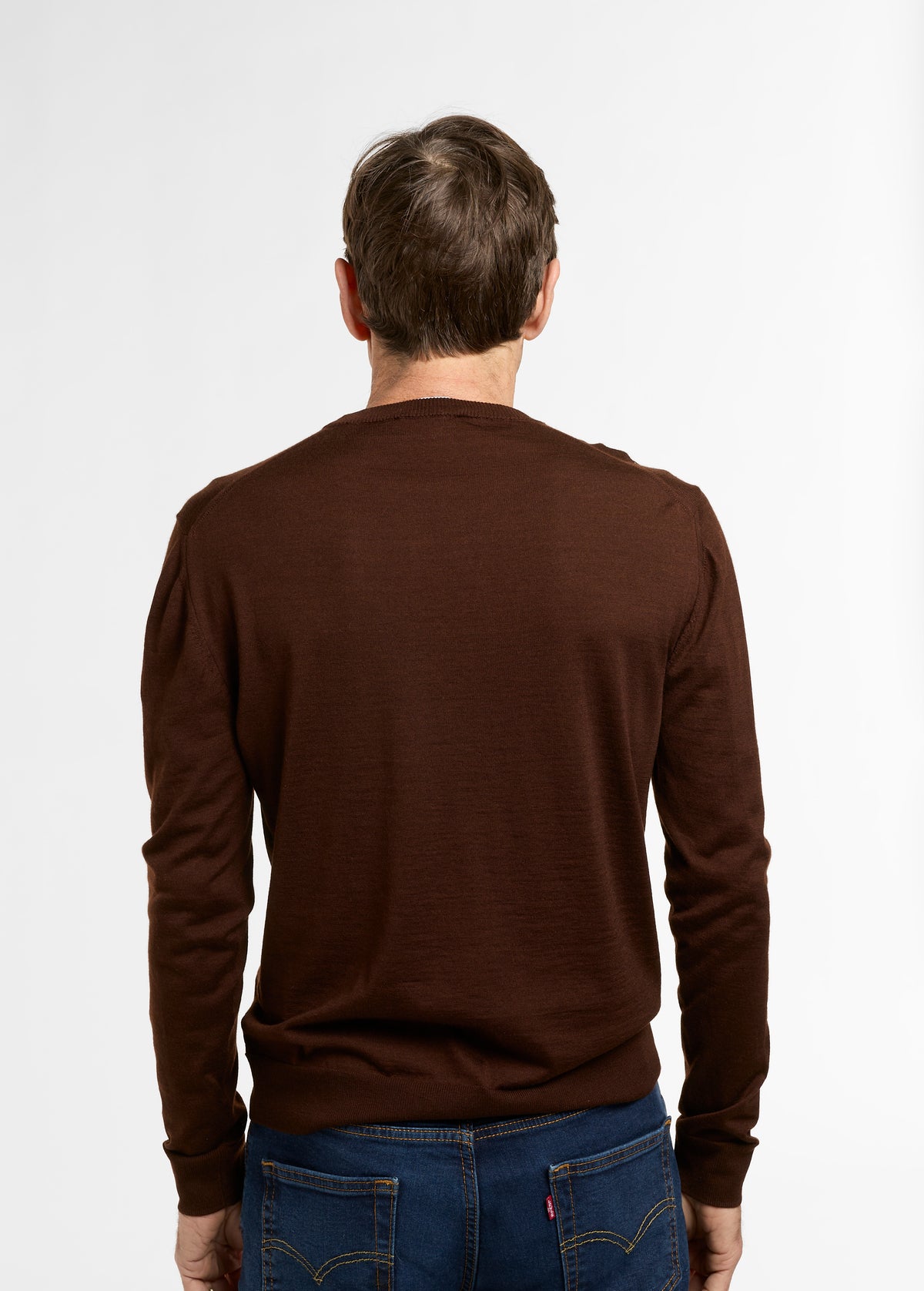 Men's All Season Crewneck in Chocolate, back view