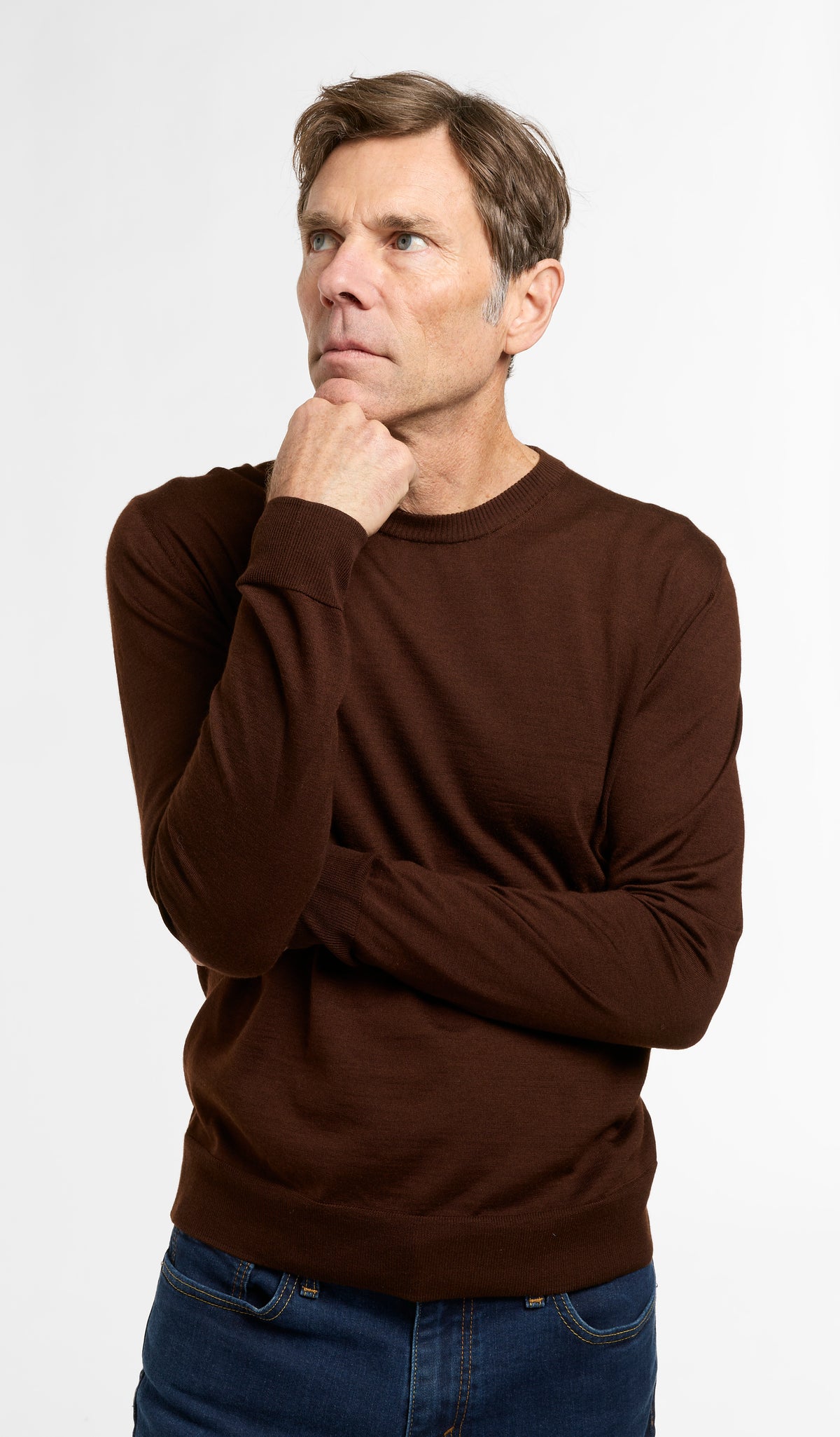 Men's All Season Crewneck in Chocolate, additional product view