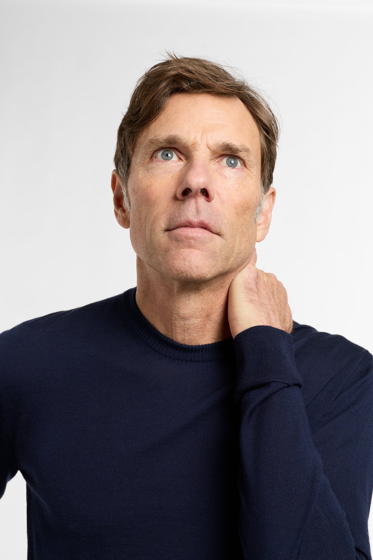Men's All Season Crewneck in Navy, close-up fabric and knit detail