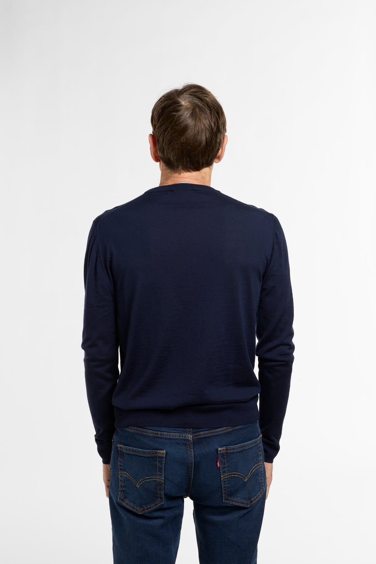 Men's All Season Crewneck in Navy, back view