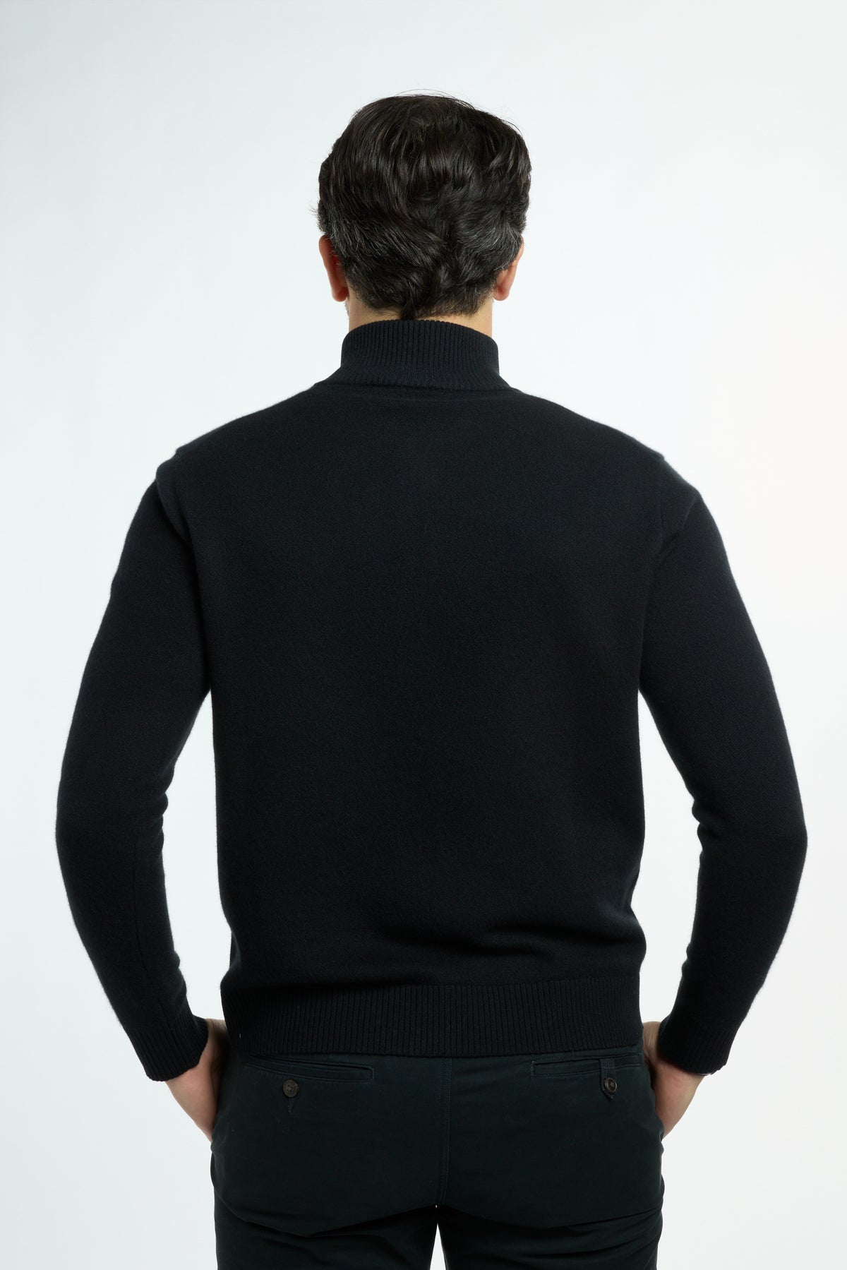 Men’s Baby Cashmere Quarter-Zip in Black, back view