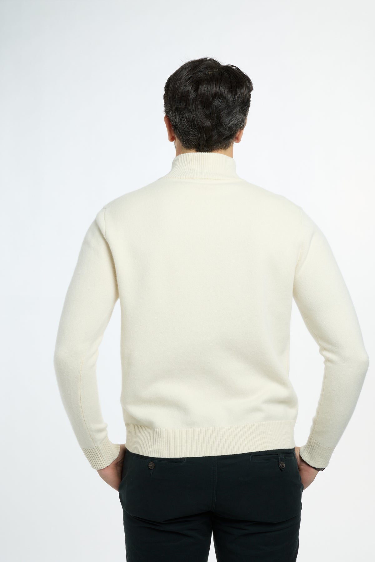 Men’s Baby Cashmere Quarter-Zip in Cream, back view