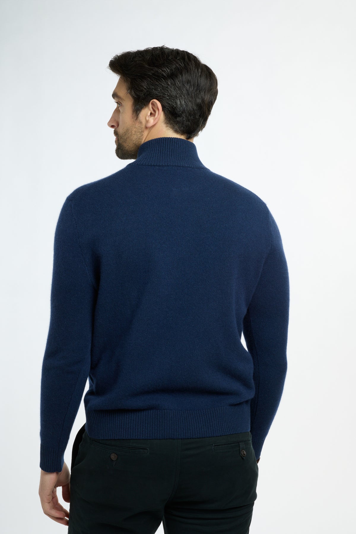 Men’s Baby Cashmere Quarter-Zip in Navy, back view
