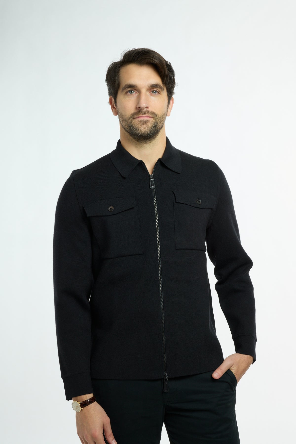 Men’s Shacket in Black, front view