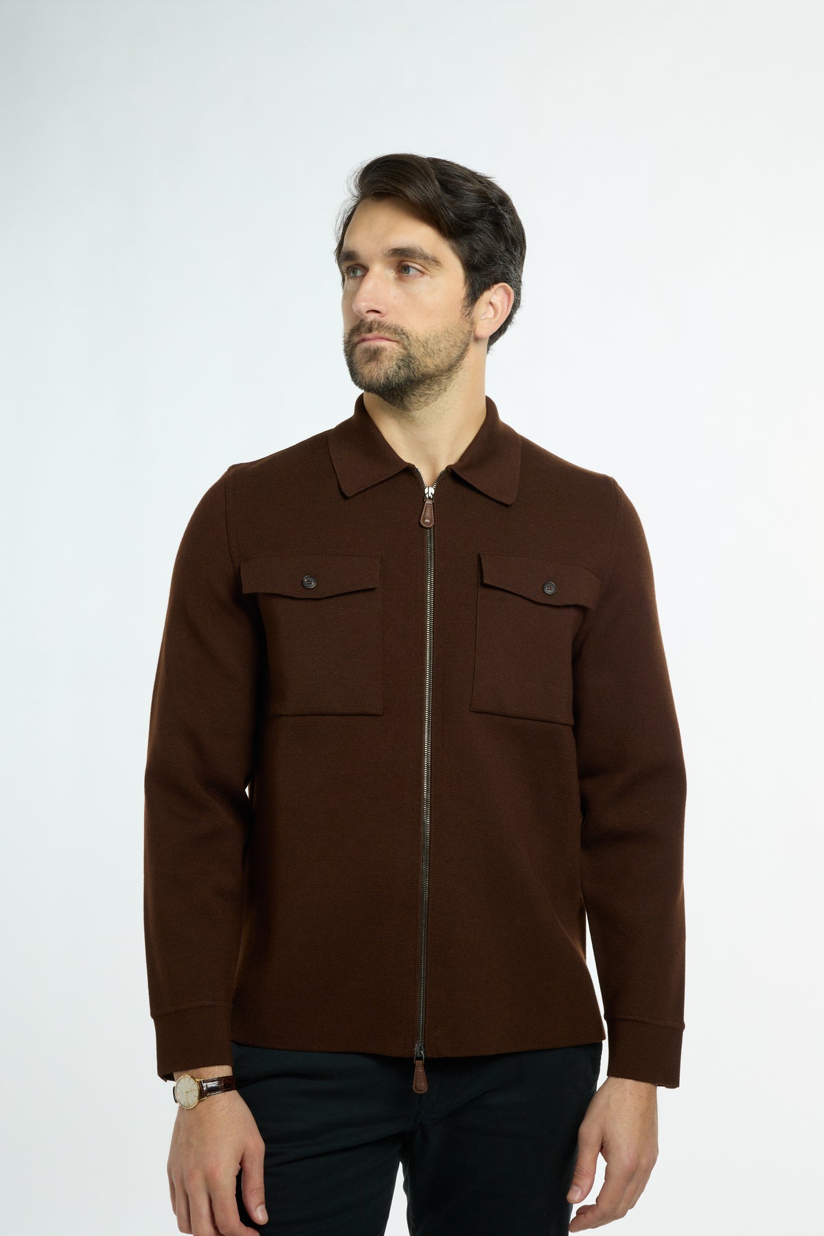 Men’s Shacket in Chocolate, front view