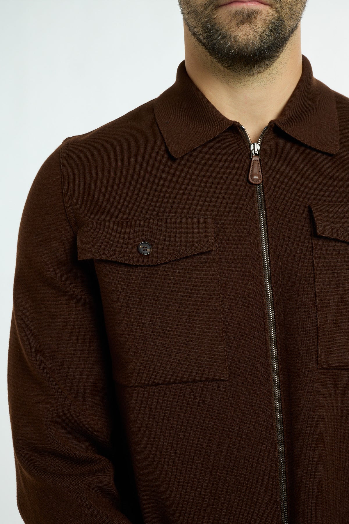 Men’s Shacket in Chocolate, close-up detail