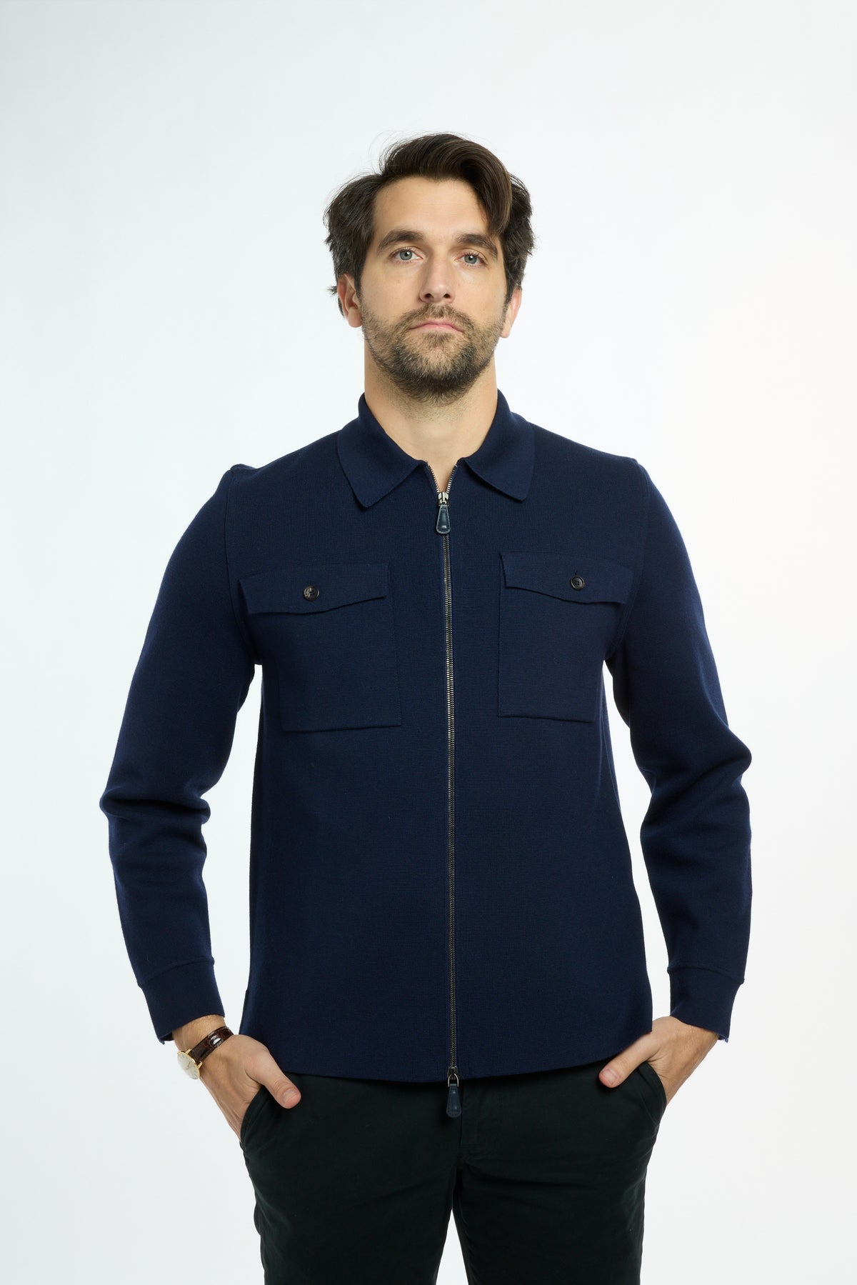 Men’s Shacket in Navy, front view