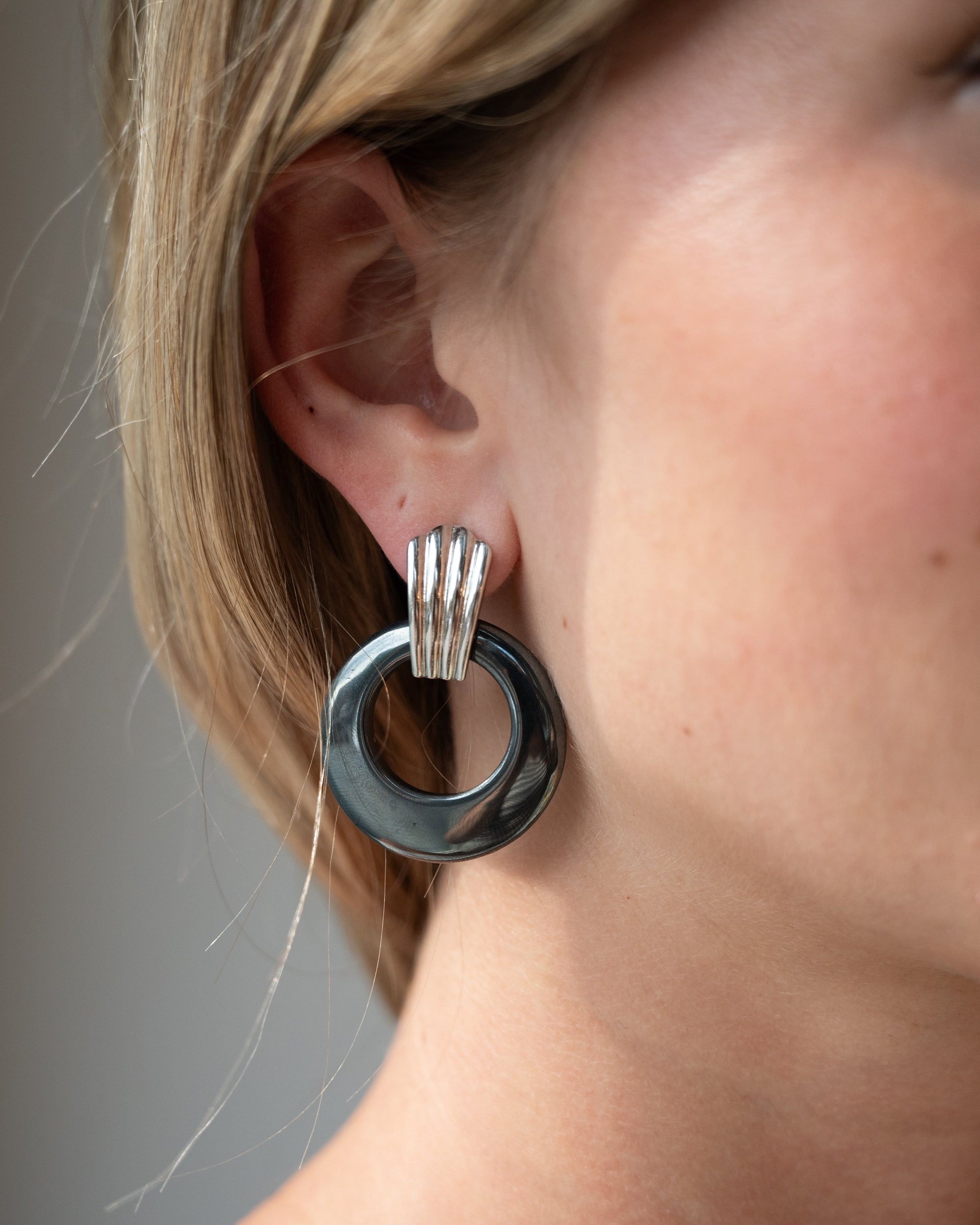Eleanor Leftwich x Filigree Earrings Hematite &amp; Nephrite Jade in 14k