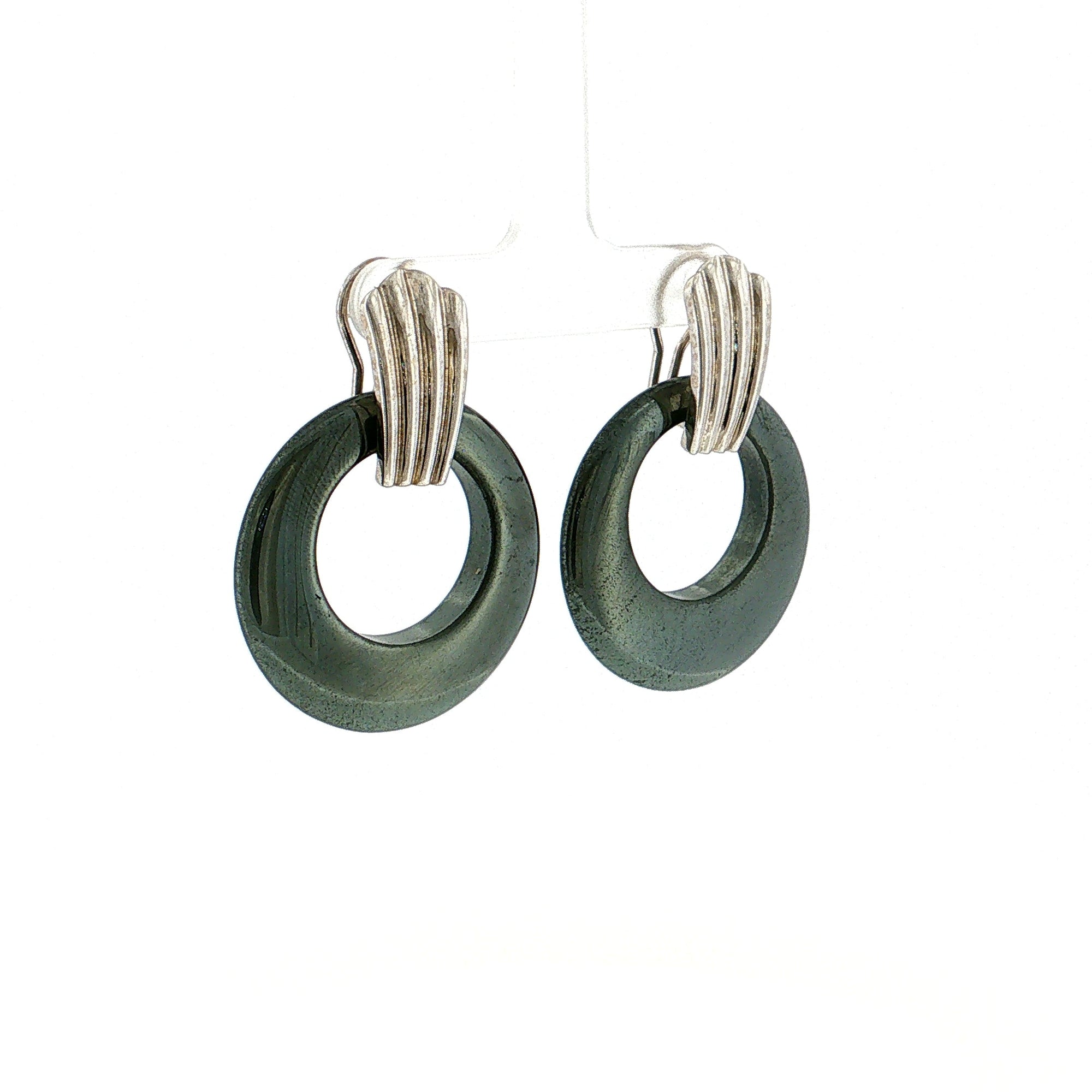 Eleanor Leftwich x Filigree Earrings Hematite &amp; Nephrite Jade in 14k